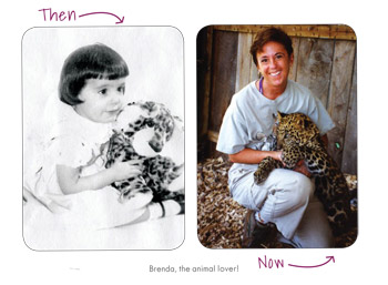 Brenda Fishbaugh then and now with endangered animals